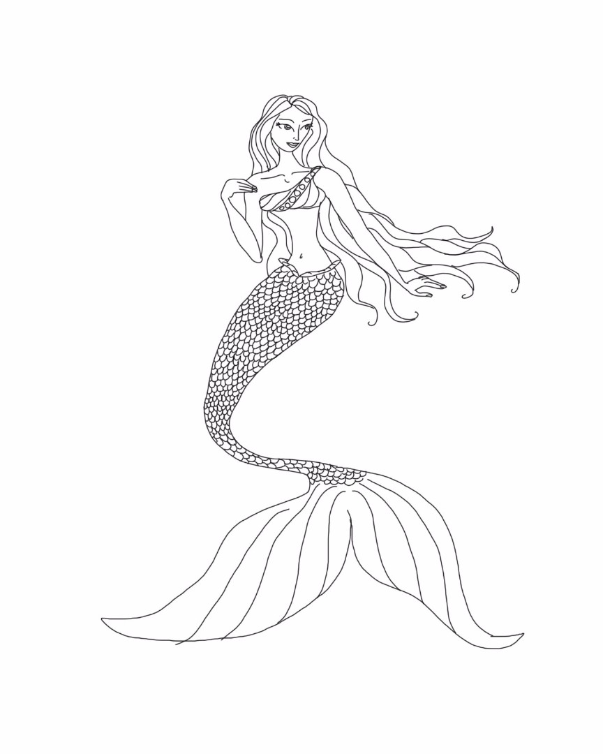 Download Realistic mermaid coloring pages